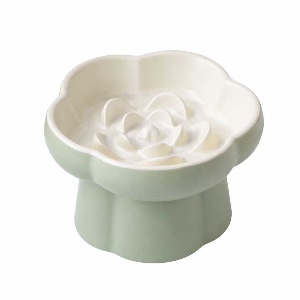 FUREVER365  Elevated Ceramic Slow Feeder Bowl for Cat Dog Anti-Choking Neck Guard High Foot Pet Bowl