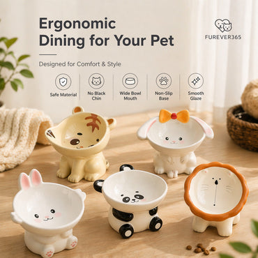 FUREVER365 Ceramic Cat Bowl Cervical Protection Slanted Anti-Tip Food Water Basin Comel Pet Feeder