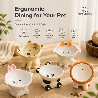 FUREVER365 Ceramic Cat Bowl Cervical Protection Slanted Anti-Tip Food Water Basin Comel Pet Feeder