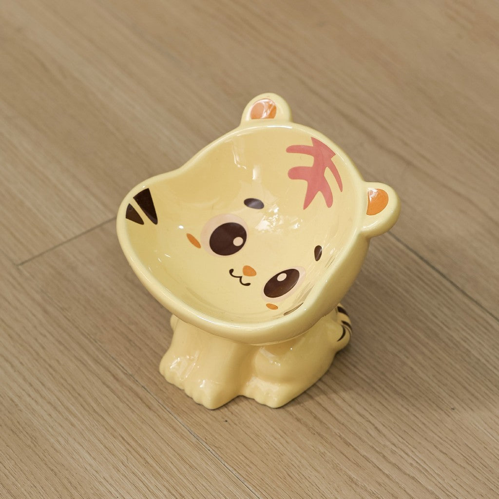 FUREVER365 Ceramic Cat Bowl Cervical Protection Slanted Anti-Tip Food Water Basin Comel Pet Feeder