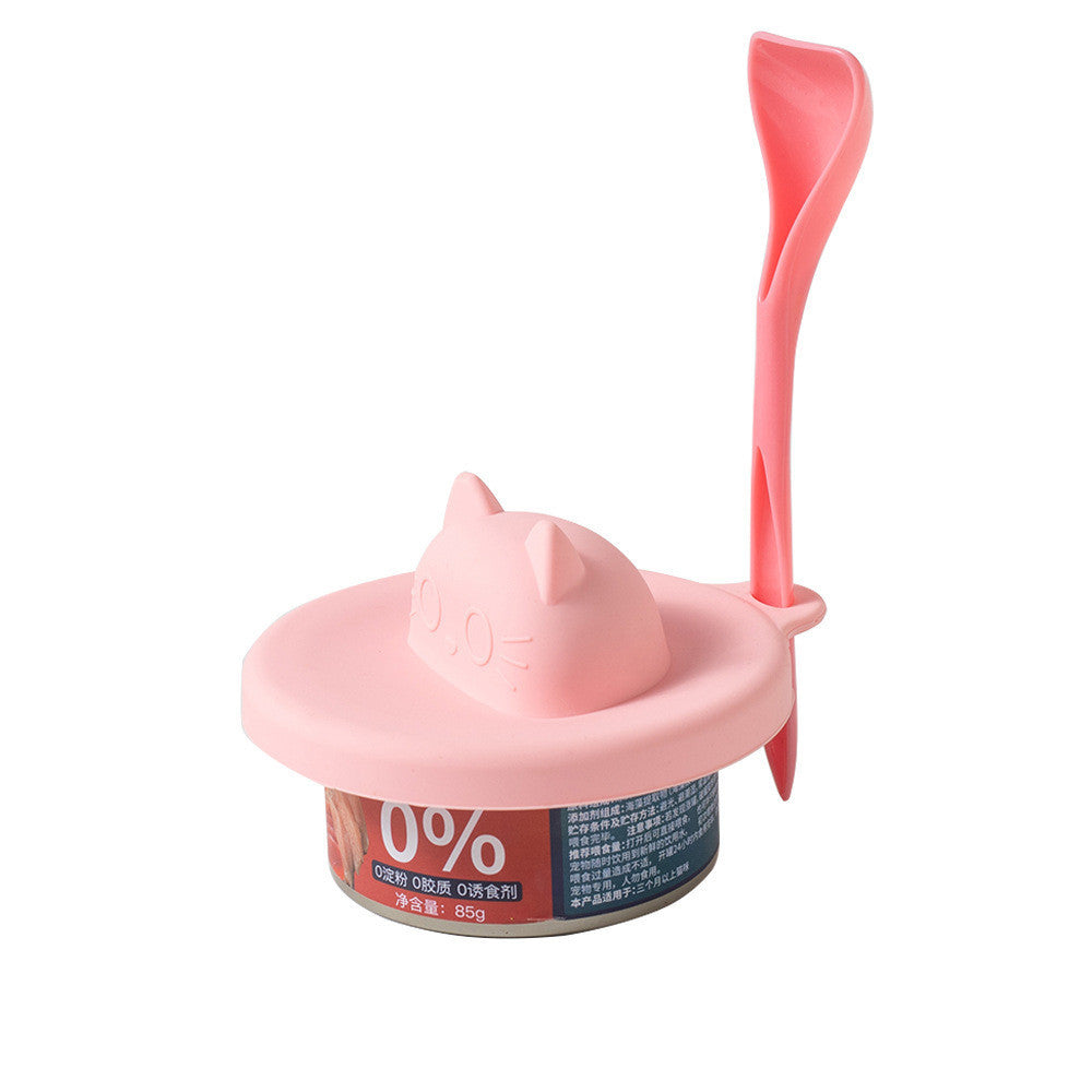 FUREVER365 3-in-1 Silicone Cat Can Lid with Spoon Set Universal Pet Food Sealing Cover Fresh Keeping