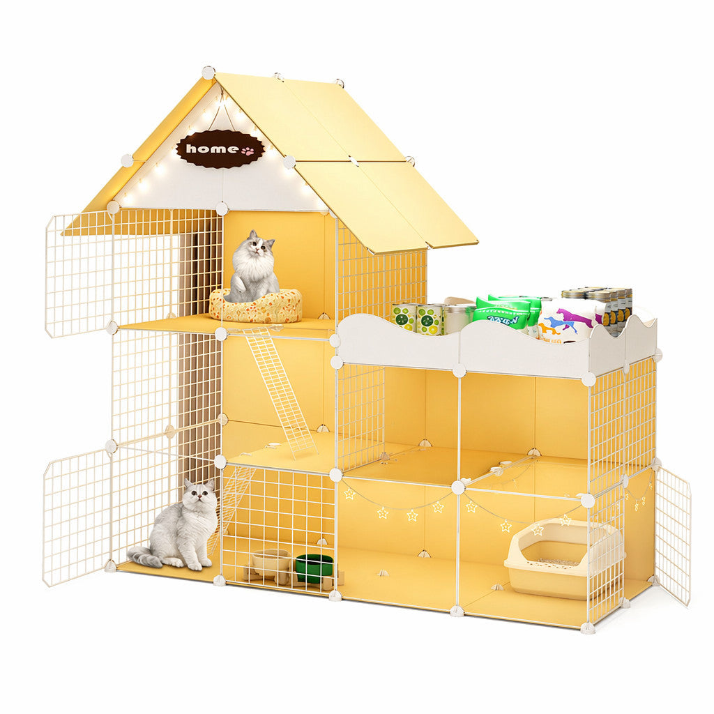 FUREVER365 Luxury Cat Villa Cage DIY Large Space Pet House with Toilet Area Indoor Metal Cat Kennel