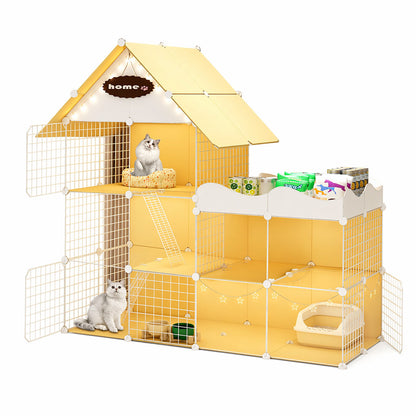 FUREVER365 Luxury Cat Villa Cage DIY Large Space Pet House with Toilet Area Indoor Metal Cat Kennel