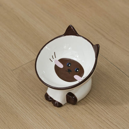 FUREVER365 Ceramic Cat Bowl Cervical Protection Slanted Anti-Tip Food Water Basin Comel Pet Feeder