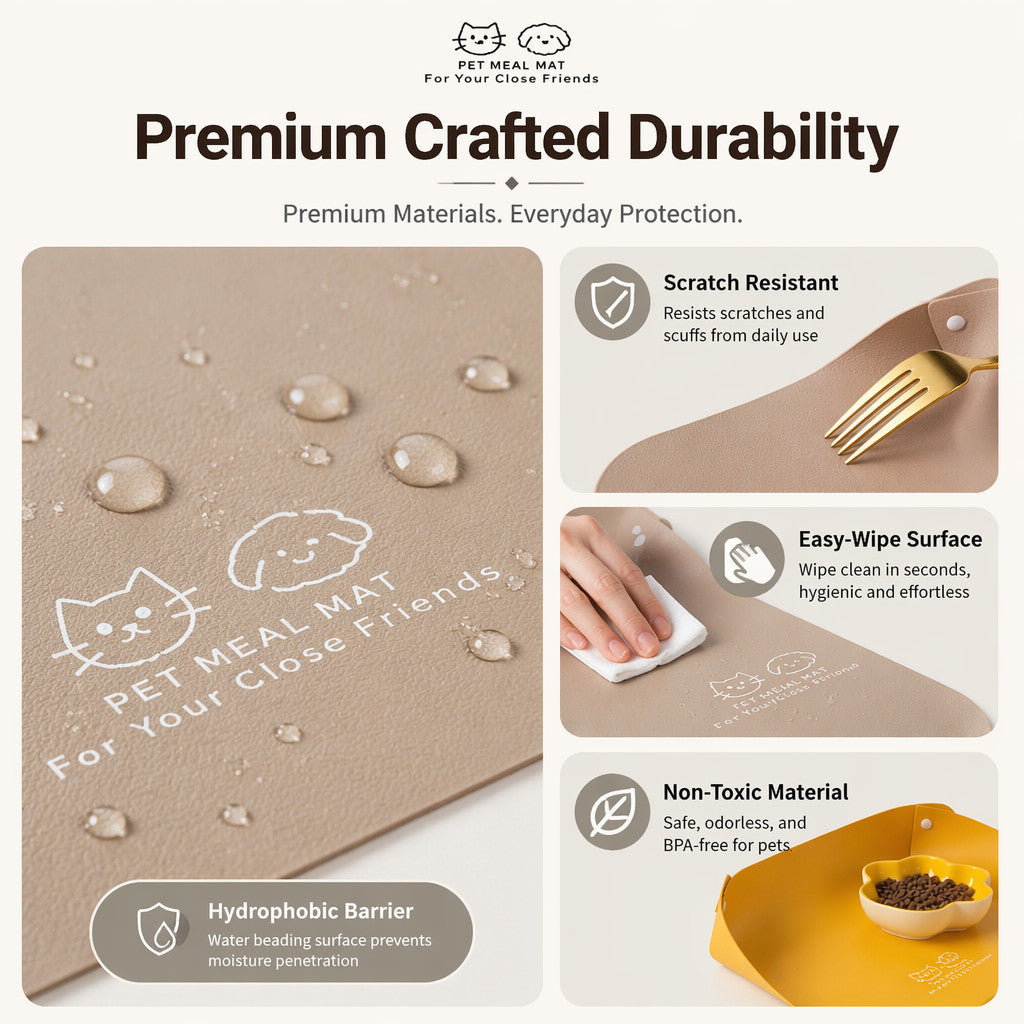 FUREVER365 Leather Pet Feeding Mat Waterproof Non-Slip Cat Dog Bowl Placemat Spill-Proof Food Pad