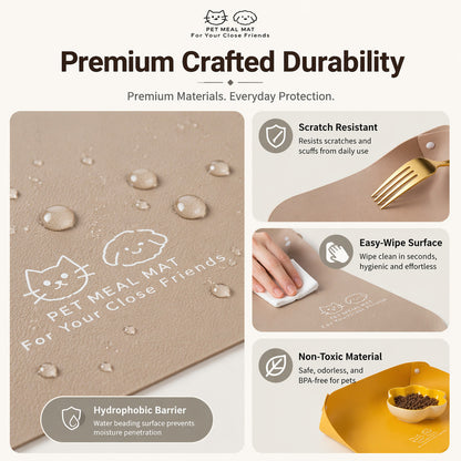 FUREVER365 Leather Pet Feeding Mat Waterproof Non-Slip Cat Dog Bowl Placemat Spill-Proof Food Pad