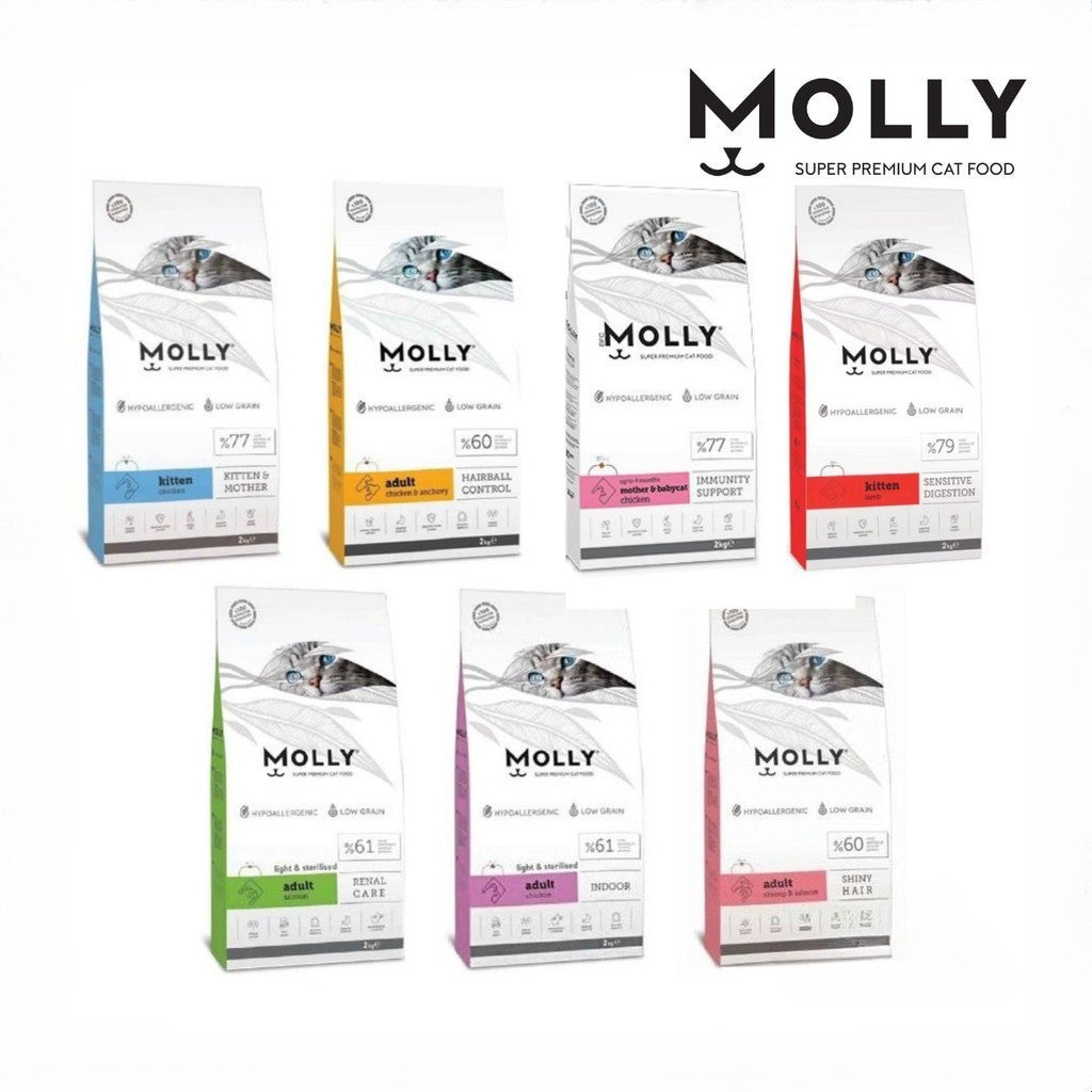 Molly Super Premium Cat Food 2KG Kitten & Mother/Chicken & Anchovy/Shrimp & Salmon/Indoor/Renal Care
