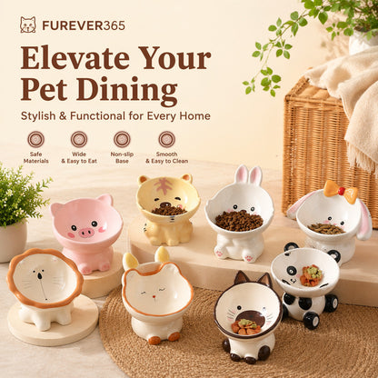 FUREVER365 Ceramic Cat Bowl Cervical Protection Slanted Anti-Tip Food Water Basin Comel Pet Feeder