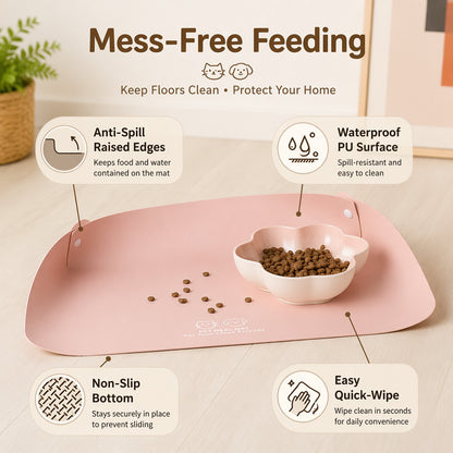 FUREVER365 Leather Pet Feeding Mat Waterproof Non-Slip Cat Dog Bowl Placemat Spill-Proof Food Pad