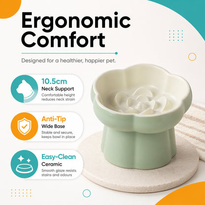FUREVER365  Elevated Ceramic Slow Feeder Bowl for Cat Dog Anti-Choking Neck Guard High Foot Pet Bowl