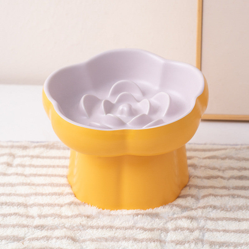 FUREVER365  Elevated Ceramic Slow Feeder Bowl for Cat Dog Anti-Choking Neck Guard High Foot Pet Bowl