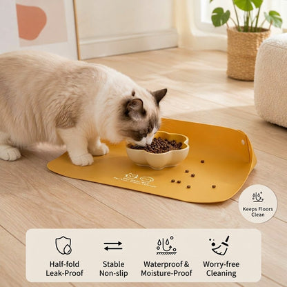 FUREVER365 Leather Pet Feeding Mat Waterproof Non-Slip Cat Dog Bowl Placemat Spill-Proof Food Pad