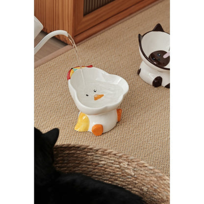 FUREVER365 Ceramic Cat Bowl Cervical Protection Slanted Anti-Tip Food Water Basin Comel Pet Feeder