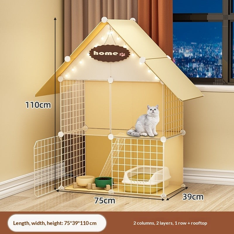 FUREVER365 Luxury Cat Villa Cage DIY Large Space Pet House with Toilet Area Indoor Metal Cat Kennel