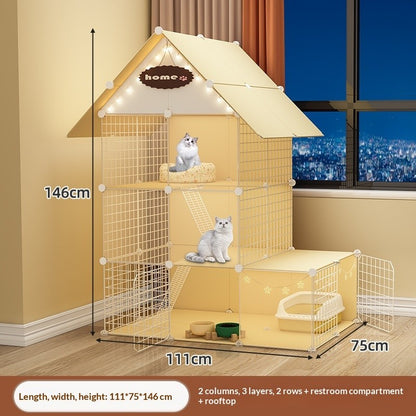 FUREVER365 Luxury Cat Villa Cage DIY Large Space Pet House with Toilet Area Indoor Metal Cat Kennel