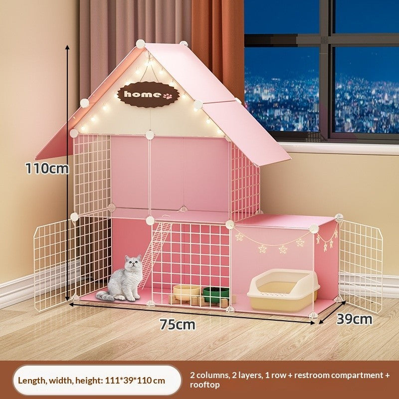 FUREVER365 Luxury Cat Villa Cage DIY Large Space Pet House with Toilet Area Indoor Metal Cat Kennel