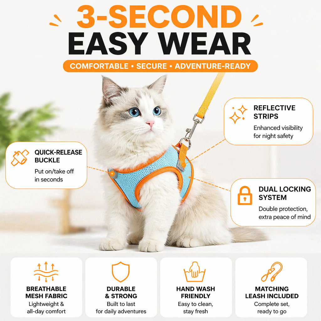 FUREVER365 Breathable Mesh Dog Harness Leash Set Vest Style No-Pull Reflective Baju Kucing Comel