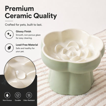 FUREVER365  Elevated Ceramic Slow Feeder Bowl for Cat Dog Anti-Choking Neck Guard High Foot Pet Bowl