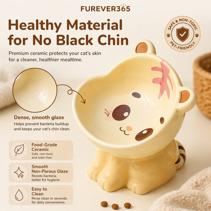 FUREVER365 Ceramic Cat Bowl Cervical Protection Slanted Anti-Tip Food Water Basin Comel Pet Feeder