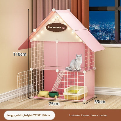 FUREVER365 Luxury Cat Villa Cage DIY Large Space Pet House with Toilet Area Indoor Metal Cat Kennel