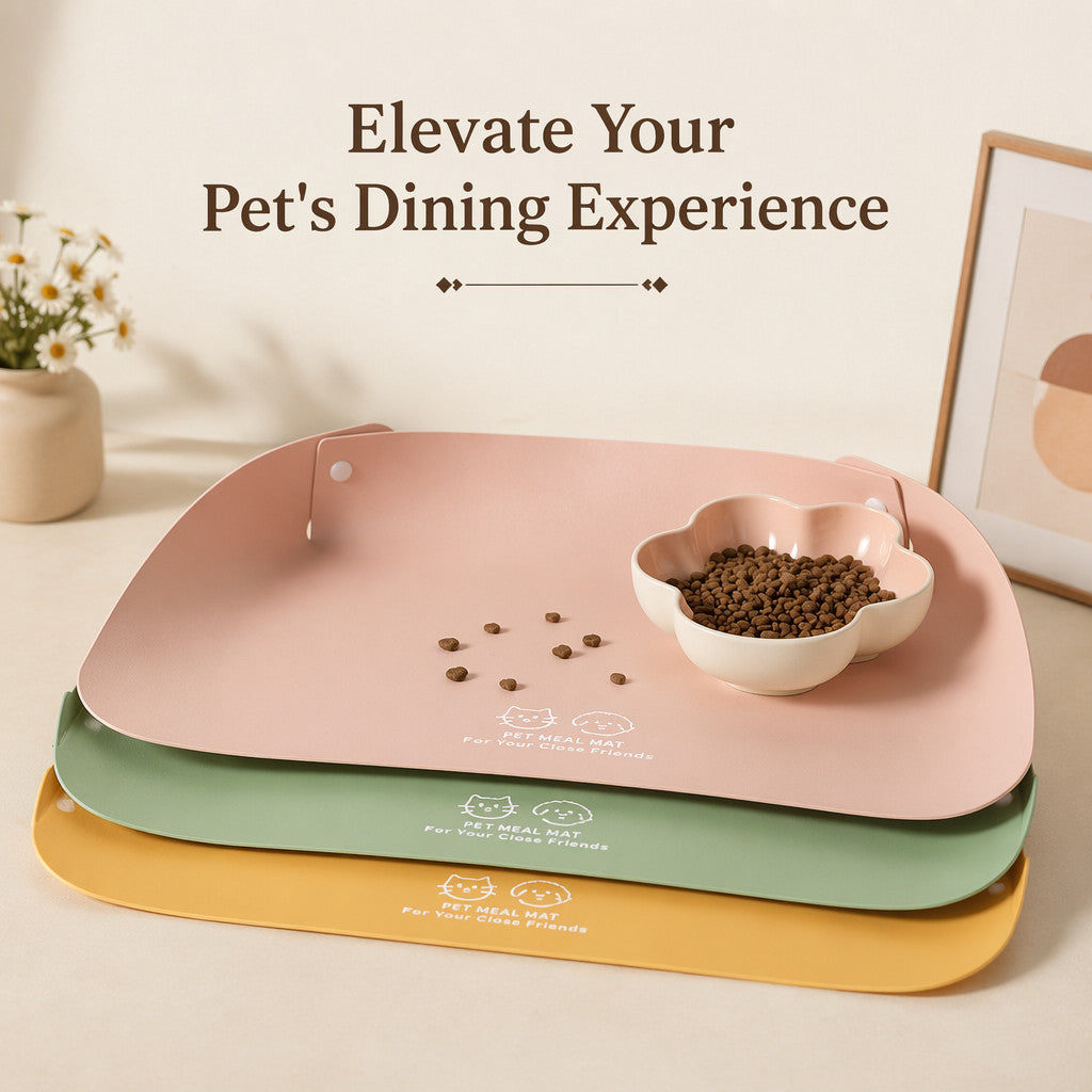 FUREVER365 Leather Pet Feeding Mat Waterproof Non-Slip Cat Dog Bowl Placemat Spill-Proof Food Pad