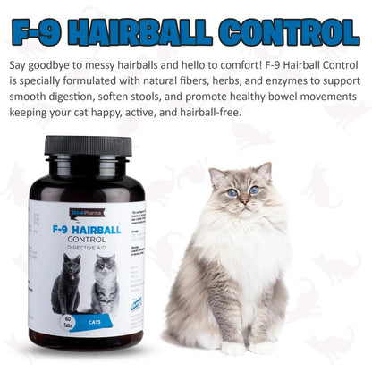 F-9 Hairball Control Tablets - Supports Digestive Health & Hairball Management in Cats